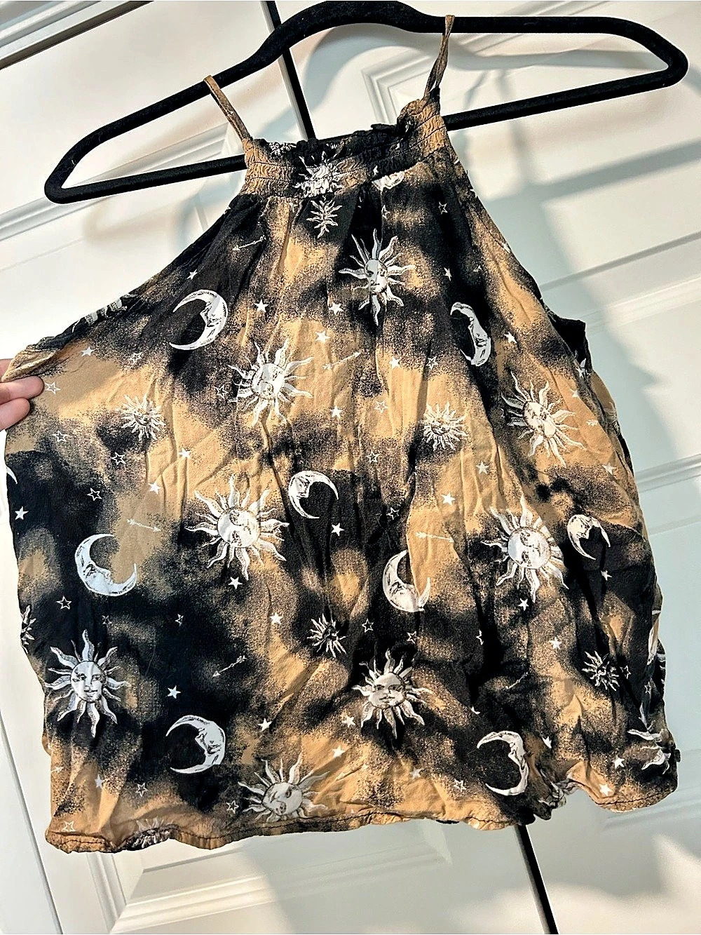 Celestial Print High Neck Tank Top in Black & Brown Like New
